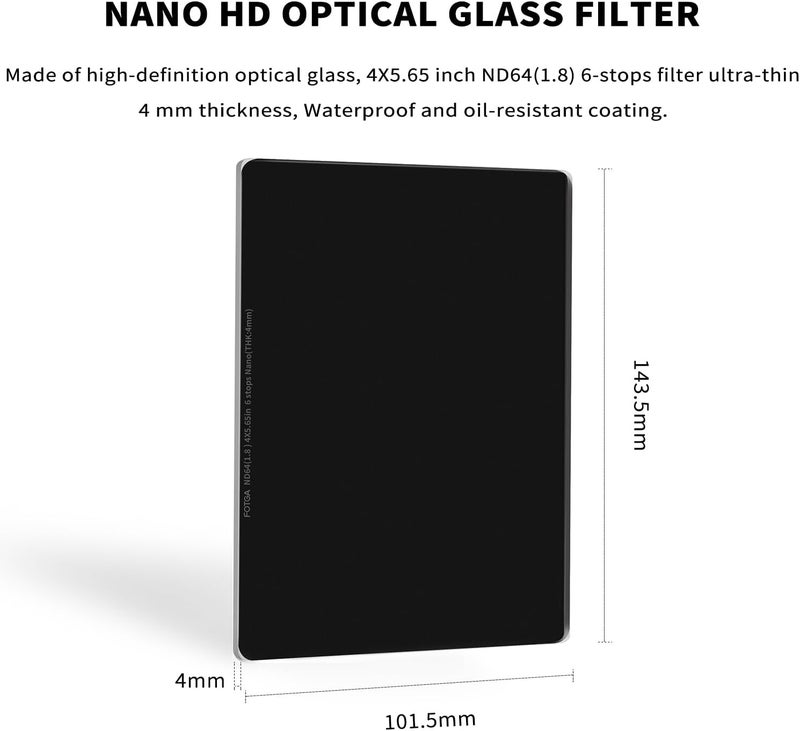 FocusFoto FOTGA Nano 4x5.65 ND64 Neutral Density Filter, Optical Glass ND1.8 (6 Stops) Multi-Layer Coatings MC Cinema Square ND Filter for 4x5.65Inch Matte Box Filter Trays Holder Filmmaking Video Making - Image 4